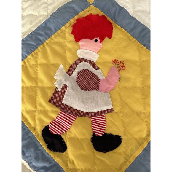 Handmade Hand Sewn Raggedy Ann and Andy Baby Crib Quilt 46x46 Made In 2004 - Picture 4 of 12